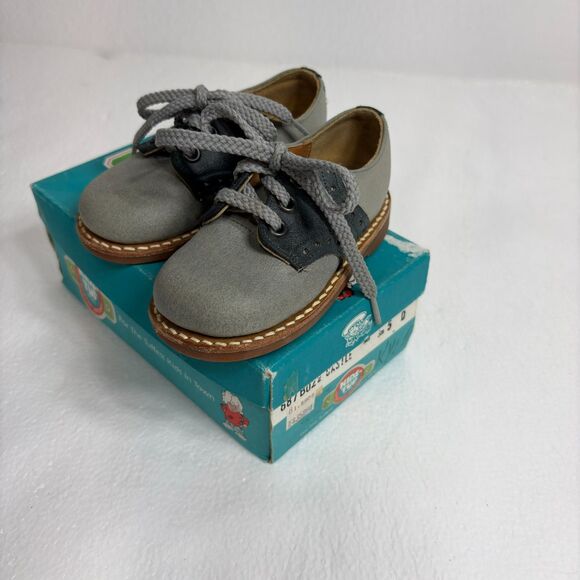 Buster Brown Vintage Kids Two Toned Unisex Saddle Oxford Shoes Size5D Gray Black - Picture 3 of 15